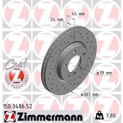 Bilde av ZIMMERMANN SPORT COAT Z 150.3486.52 Bremseskiver 307 24 6/5 5 120 innvendig ventilert, hullet belagt høy karbon MINI: Countryman