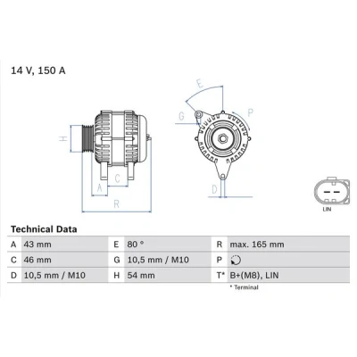 Bilde av BOSCH 0 986 081 190 Dynamo 14V 150A FORD: MONDEO 4 Turnier, 4, VOLVO: V70 3, S80 II