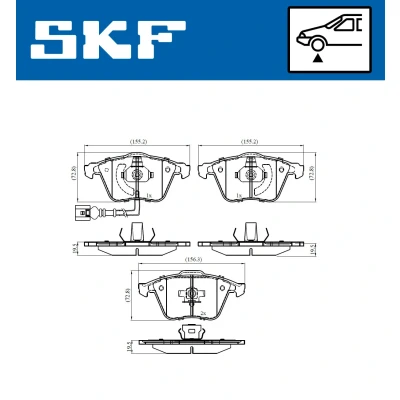 Bilde av SKF VKBP 80594 E Bremseklosser inkl. slitasjevarselkontakt VOLKSWAGEN: Passat B6 Variant, Sedan, Eos, AUDI: A3 Sportback, Hatchback