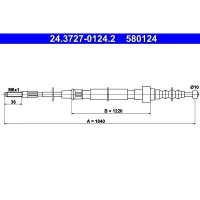 Bilde av ATE 24.3727 0124.2 Bremsekabel 1840 VOLKSWAGEN: GOLF 2, Jetta 2