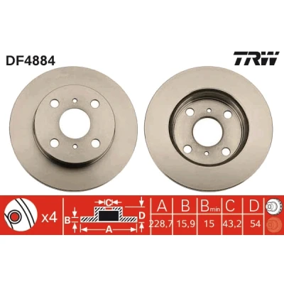 Bilde av TRW DF4884 Bremseskiver 229 16 4 100 ventilert spraylakkert