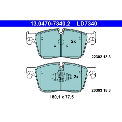 Bilde av ATE 13.0470 7340.2 Bremseklosser klargjort for slitasjeindikator, ekskl. slitasjevarselkontakt JAGUAR: F Pace, XF Sedan, LAND ROVER: Range Rover Velar