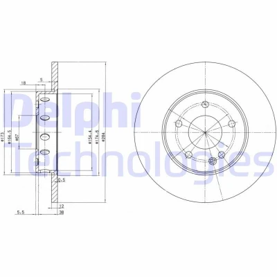 Bilde av DELPHI BG2769 Bremseskiver 284 12 5 fullt ut oljet ubehandlet uten hjullager, ABS sensorring MERCEDES BENZ: C Klasse Sedan