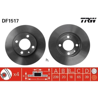 Bilde av TRW DF1517 Bremseskiver 239 20 4 100 ventilert spraylakkert VOLKSWAGEN: GOLF 3, 2, 1, AUDI: 80 B3, Coupe B2, B1 Sedan
