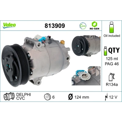 Bilde av VALEO 813909 Kompressor CVC 12 PAG 46 R 134a med kompressorlje REMANUFACTURED