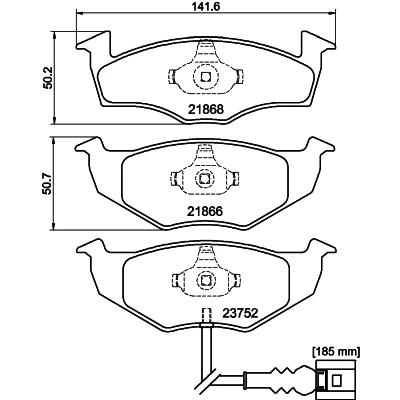 Bilde av HELLA 8DB 355 009 801 Bremseklosser med integrert slitasjevarselkontakt VOLKSWAGEN: Polo IV Hatchback, SKODA: Fabia 2, I Hatchback