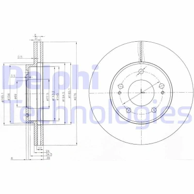Bilde av DELPHI BG3848 Bremseskiver 276 24 5 ventilert oljet ubehandlet uten hjullager, ABS sensorring MITSUBISHI: Sigma Sedan, Space Wagon III, ECLIPSE 2