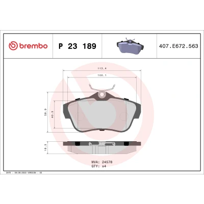 Bilde av BREMBO P 23 189 Bremseklosser ekskl. slitasjevarselkontakt uten tilbehør FIAT: Scudo II, II Van