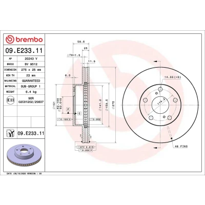 Bilde av BREMBO 09.E233.11 Bremseskiver 275 25 5 innvendig ventilert belagt