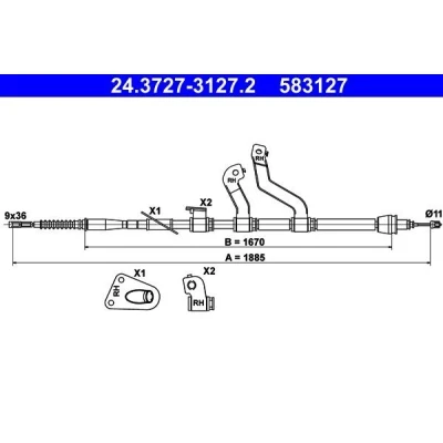 Bilde av ATE 24.3727 3127.2 Bremsekabel 1885