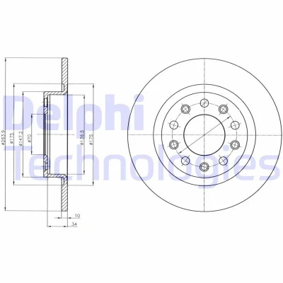 Bilde av DELPHI BG4315 Bremseskiver 264 10 5 fullt ut oljet ubehandlet uten hjullager, ABS sensorring ALFA ROMEO: Giulietta Hatchback