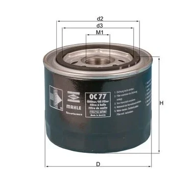 Bilde av MAHLE ORIGINAL OC 77 Oljefilter Påskruingsfilter HONDA: Jazz 2, CRX 1, CIVIC 3 Hatchback