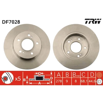 Bilde av TRW DF7028 Bremseskiver 278 9 5 114,3 fullt ut spraylakkert