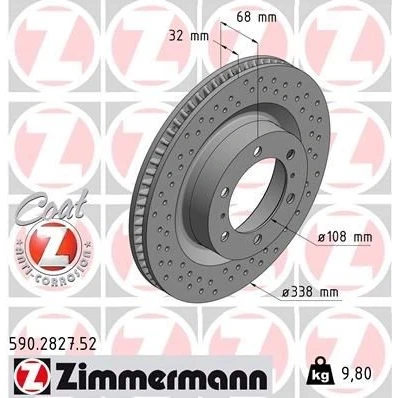 Bilde av ZIMMERMANN 590.2827.52 Bremseskiver 338 32 8/6 6 140 innvendig ventilert, hullet belagt TOYOTA: Land Cruiser Prado 150