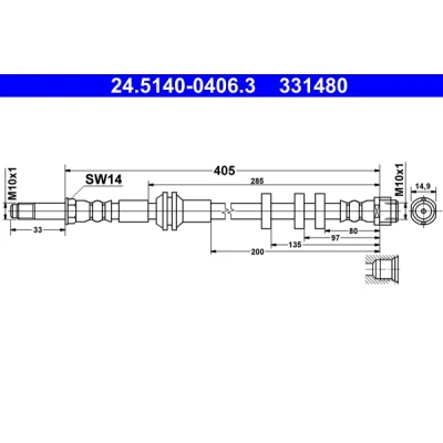 Bilde av ATE 24.5140 0406.3 Bremseslange 405 M10x1 AUDI: A4 B8 Allroad