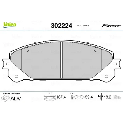 Bilde av VALEO 302224 Bremseklosser framaksel ekskl. slitasjevarselkontakt med antihyle blikk TOYOTA: RAV4 IV SUV, V, Camry VIII Sedan, LEXUS: RX III, NX