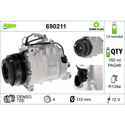 Bilde av VALEO 690211 Kompressor 7SE 12 PAG 46 R 134a med kompressorlje BMW: X5, 5 Touring