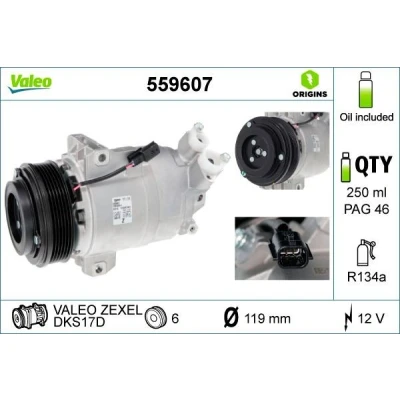 Bilde av VALEO 559607 Kompressor DKS17D 12 PAG 46 R 134a med kompressorlje