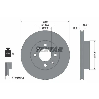Bilde av TEXTAR PRO 92134103 Bremseskiver 241 19 04/06 100 innvendig ventilert belagt uten hjulfestebolt, hjulnav HYUNDAI: Getz