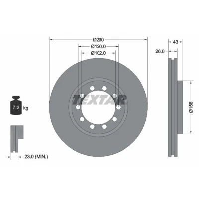 Bilde av TEXTAR 93117500 Bremseskiver 290 26 05/10 120 innvendig ventilert uten hjulfestebolt, hjulnav RENAULT TRUCKS: Maxity