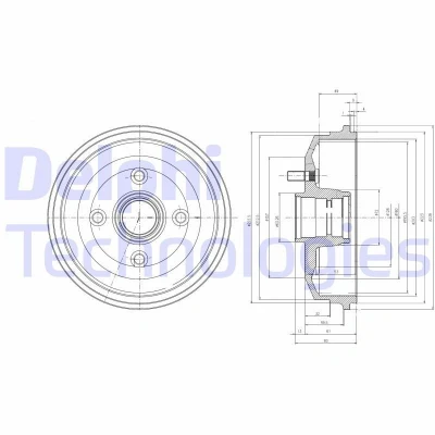Bilde av DELPHI BF468 Bremsetrommel uten ABS sensorring, hjullager 239