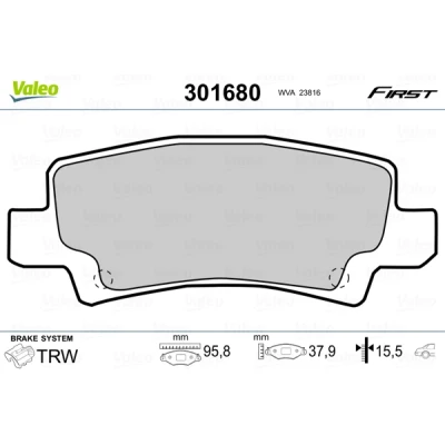 Bilde av VALEO 301680 Bremseklosser FIRST bakaksel ekskl. slitasjevarselkontakt uten antiskrike blikk TOYOTA: Corolla IX Hatchback, Station Wagon