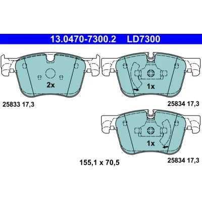 Bilde av ATE Ceramic 13.0470 7300.2 Bremseklosser klargjort for slitasjeindikator, ekskl. slitasjevarselkontakt PEUGEOT: 308 SW 2, II Hatchback