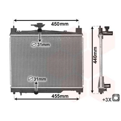Bilde av VAN WEZEL 53002251 Radiator Aluminium 350 490 17 Kjøleribber loddet TOYOTA: Yaris I Hatchback