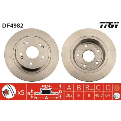 Bilde av TRW DF4982 Bremseskiver 282 9 5 114,3 fullt ut spraylakkert HONDA: ACCORD 8 Kombi,