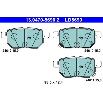 Bilde av ATE 13.0470 5690.2 Bremseklosser med akustisk slitasjevarsel TOYOTA: Auris Hatchback, Urban Cruiser, Yaris II LEXUS: CT
