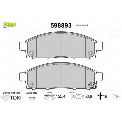 Bilde av VALEO 598893 Bremseklosser framaksel inkl. slitasjevarselkontakt uten antiskrike blikk MITSUBISHI: L200 / Triton IV Pick up, III up