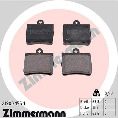 Bilde av ZIMMERMANN 21900.155.1 Bremseklosser Bildet viser leveranseinnholdet MERCEDES BENZ: C Klasse Sedan