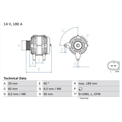Bilde av BOSCH 0 986 081 230 Dynamo 14V 180A VOLKSWAGEN: Passat B6 Variant, Crafter 30 50 Flatvogn lastebil/Chassis, B7 Variant