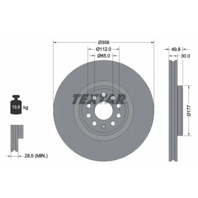 Bilde av TEXTAR Bremseskive AUDI: Q4 SUV 358mm 30mm 05/10 112mm innvendig ventilert belagt høy karbon 92337505 Bremseskiver, Skivebremser