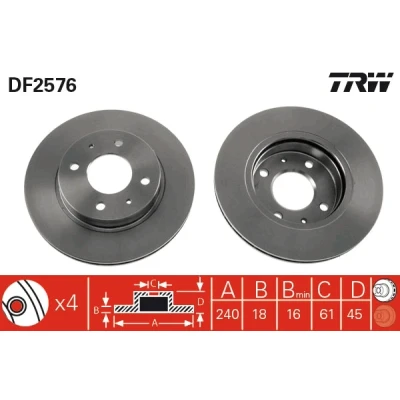 Bilde av TRW DF2576 Bremseskiver 240 18 4 100 ventilert spraylakkert høy karbon NISSAN: SUNNY 3, 2 Hatchback