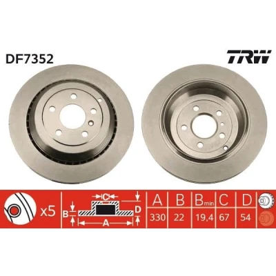 Bilde av TRW DF7352 Bremseskiver 330 22 5 112 ventilert spraylakkert MERCEDES BENZ: ML Klasse, GL, R Klasse