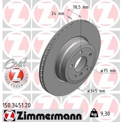 Bilde av ZIMMERMANN COAT Z 150.3451.20 Bremseskiver 345 24 6/5 5 120 innvendig ventilert belagt høy karbon BMW: X5, X6