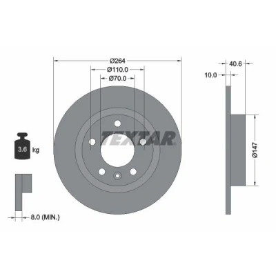 Bilde av TEXTAR PRO 92186403 Bremseskiver 264 10 05/06 110 fullt ut belagt uten hjulfestebolt, hjulnav OPEL: Corsa D Hatchback, E Adam