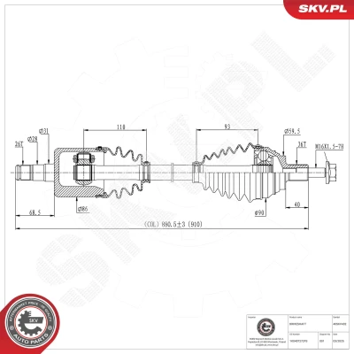 Bilde av Drivaksel, Framaksel høyre Esen skv 40SKV432 audi, seat, skoda, vw OE 1K0407272FS, 1K0407452QX, 1K0407456GV