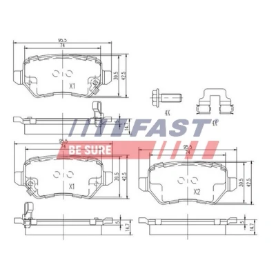 Bilde av FAST FT29524 Bremseklosser bakaksel med akustisk slitasjevarsel OPEL: Zafira B, Combo C Varebil / Stasjonsvogn, Meriva A, KIA: Venga