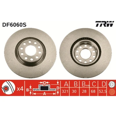 Bilde av TRW DF6060S Bremseskiver 321 30 5 112 ventilert spraylakkert AUDI: A6 C5 Avant, Sedan