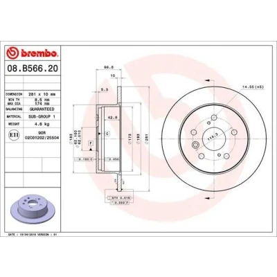 Bilde av BREMBO 08.B566.21 Bremseskiver 281 10 5 fullt ut belagt
