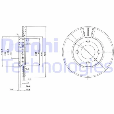 Bilde av DELPHI BG2982 Bremseskiver 239 18 4 ventilert oljet ubehandlet uten hjullager, ABS sensorring VOLKSWAGEN: Polo III Hatchback