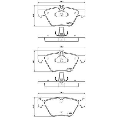 Bilde av BREMBO P 50 075 Bremseklosser klargjort for slitasjeindikator med kolbleklips uten tilbehør MERCEDES BENZ: E Klasse T modell, Sedan