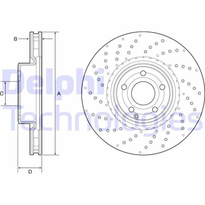 Bilde av DELPHI BG9216C Bremseskiver 342 32 5 ventilert belagt høy karbon uten hjullager, ABS sensorring MERCEDES BENZ: SL Cabrio, LEXUS: RX III