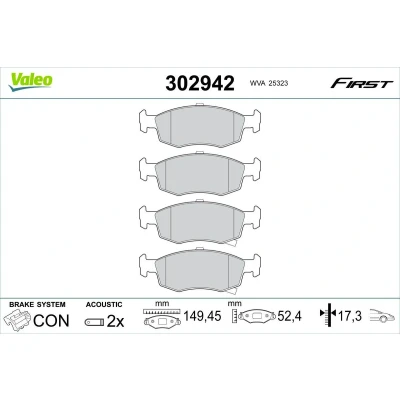 Bilde av VALEO 302942 Bremseklosser framaksel inkl. slitasjevarselkontakt uten skruer, med antihyle blikk FIAT: 500 Hatchback, Panda III Hatchback