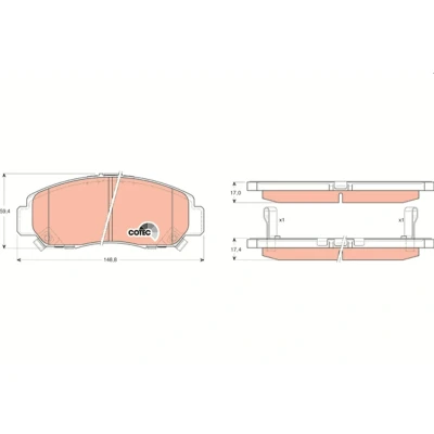 Bilde av TRW COTEC GDB3268 Bremseklosser med akustisk slitasjevarsel HONDA: CIVIC 8 Hatchback, Accord 7 Limousine, FR V