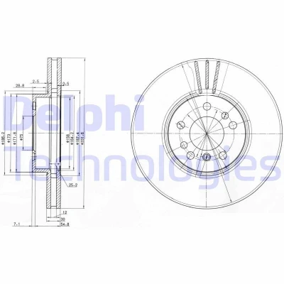 Bilde av DELPHI BG3628 Bremseskiver 332 30 5 ventilert oljet ubehandlet uten hjullager, ABS sensorring BMW: X3, X5