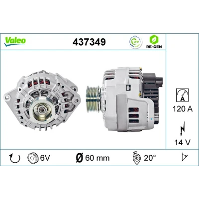Bilde av VALEO 437349 Dynamo 14V 120A FIAT: Ducato II Flatvogn lastebil/Chassis, PEUGEOT: Boxer Van, Minibuss