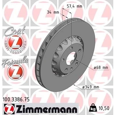 Bilde av ZIMMERMANN 100.3386.75 Bremseskiver 349 34 6/5 5 112 ventilert, todelt bremseskive belagt legert / høykull AUDI: A6 C8 Sedan